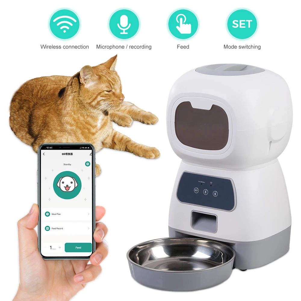 3.5L Automatic Pet Feeder - Smart Food Dispenser with Timer and Stainless Steel Bowl for Cats and Dogs