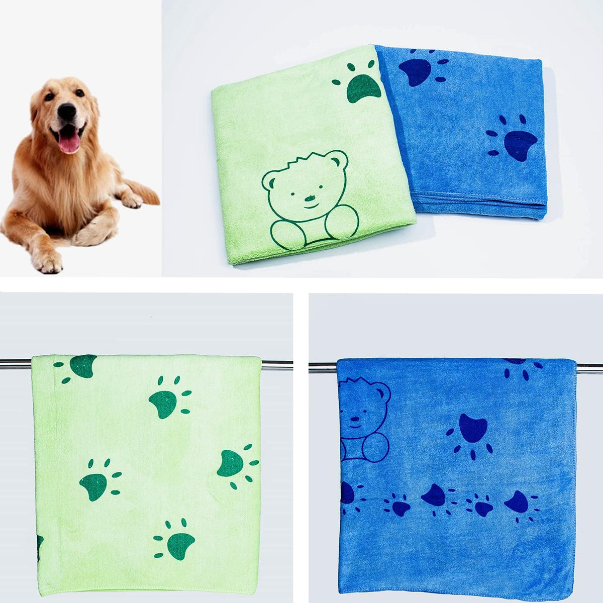 Dog Towels 2 Packs Large & Super Absorbent Microfibre Pet Towels Quick Dry Pet Bath Towels for Dogs Cats Washable Bathrobe Towels Pet Blanket Beach Towel for Dog
