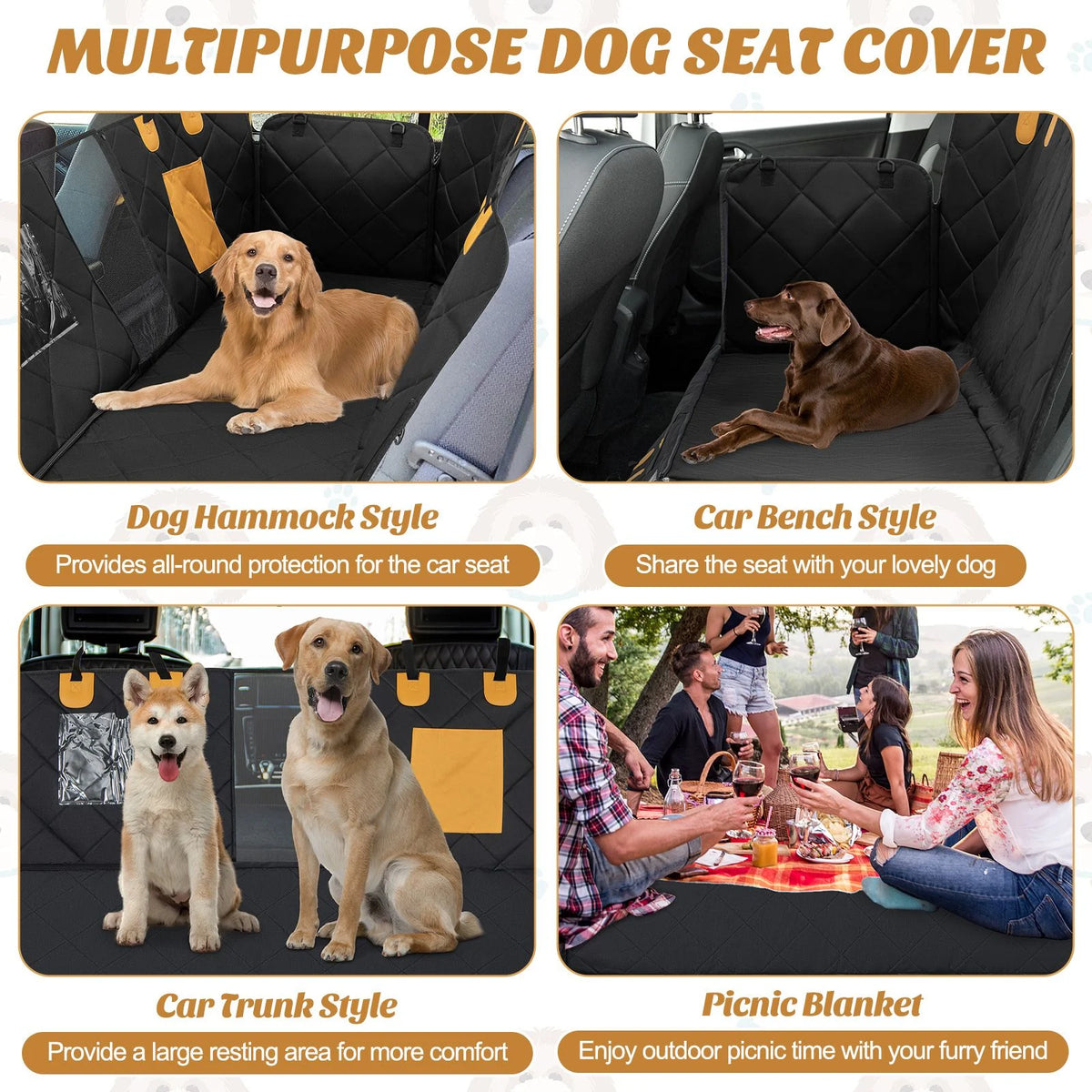 Premium Waterproof Dog Car Seat Cover for Back Seat with Mesh Ventilation Windows